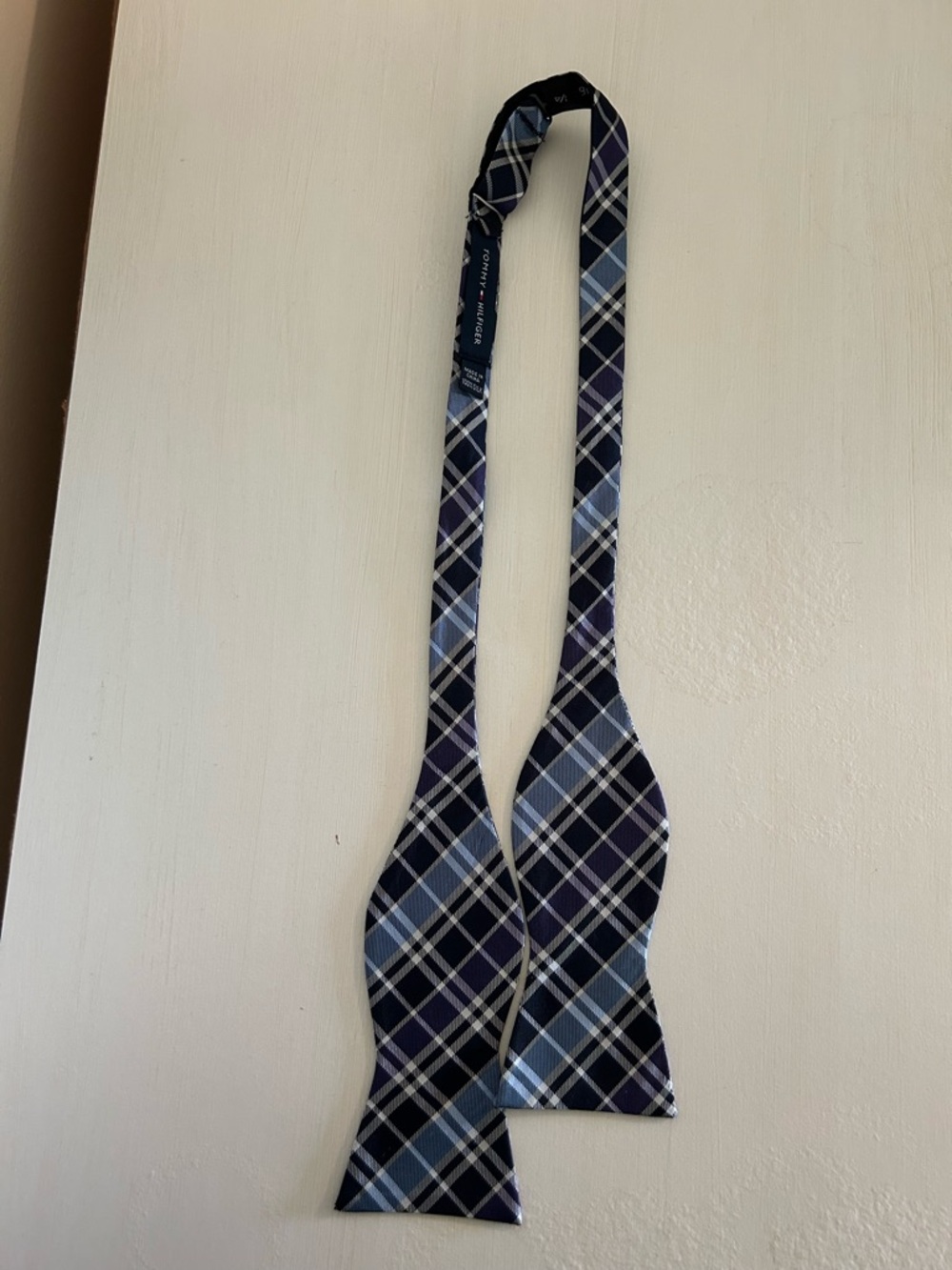 Tommy Hilfiger Navy and Purple Plaid Men's Bow Tie